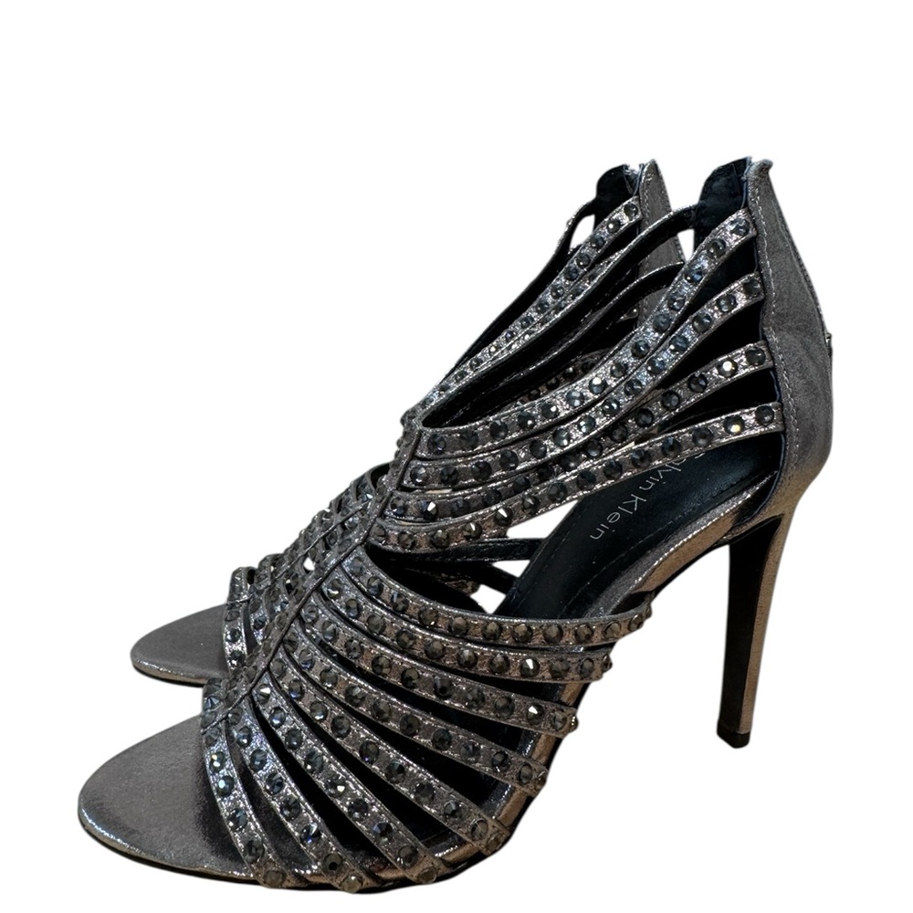 Calvin Klein Silver Strappy Heels Amina jazz fest size 5  strappy.